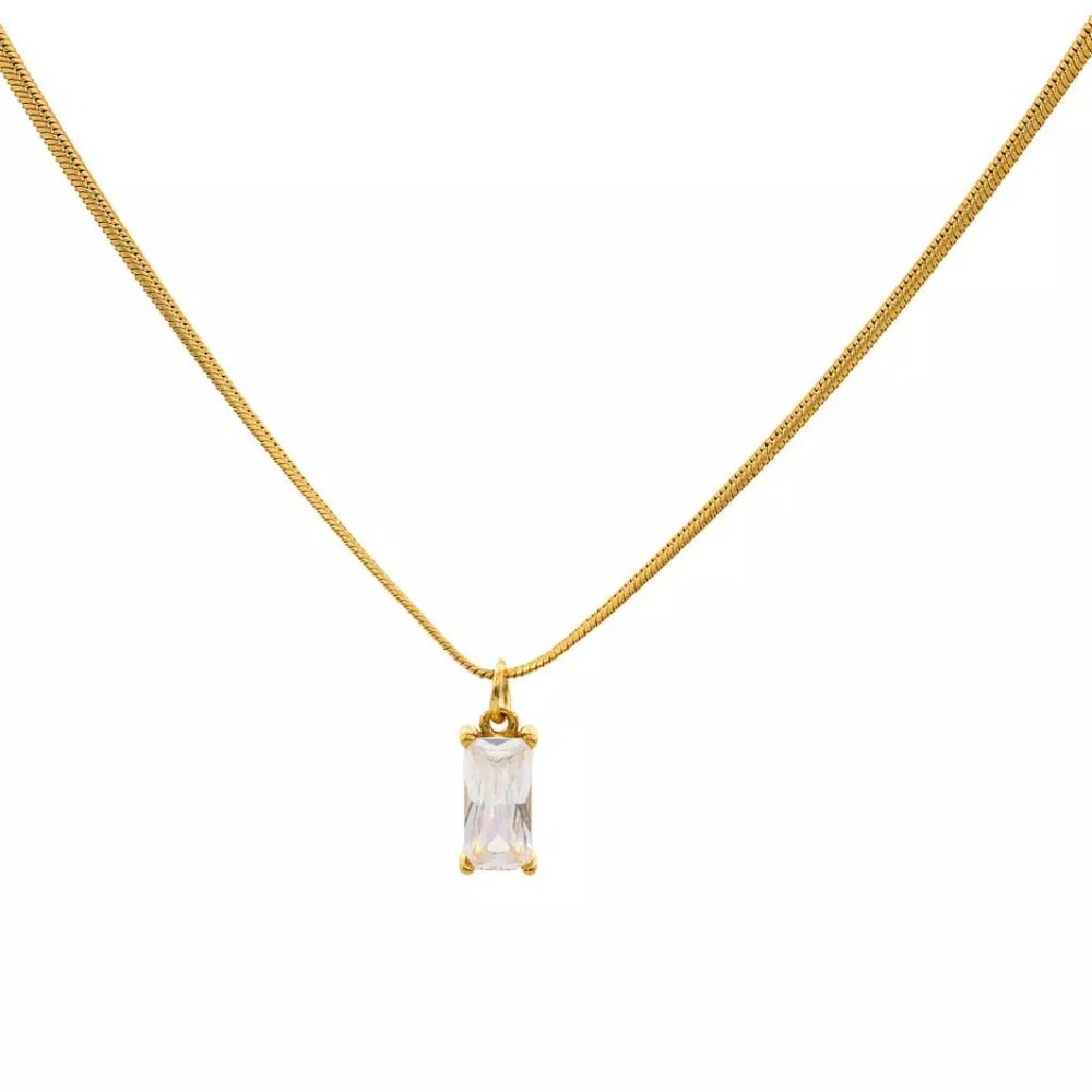 18K Gold Plated Snake Chain Zircon Necklace - White
